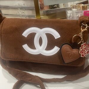 Chanel Brown Crossbody Bag with White Logo